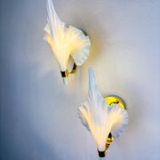 Pair of Italian "Calla Lily" leaf-shaped wall sconces, Murano glass & gilt brass, circa 1970s