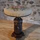 Tabouret de piano ancien en bois réglable avec base sculptée et assise en tapisserie, vers 1880–1910