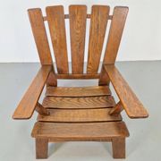 Brutalist Wood Armchair with Brown Leather Upholstery, Germany, 1960s