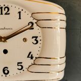 Vintage ceramic clock silent rectangular wall clock "Manufrance golden white"