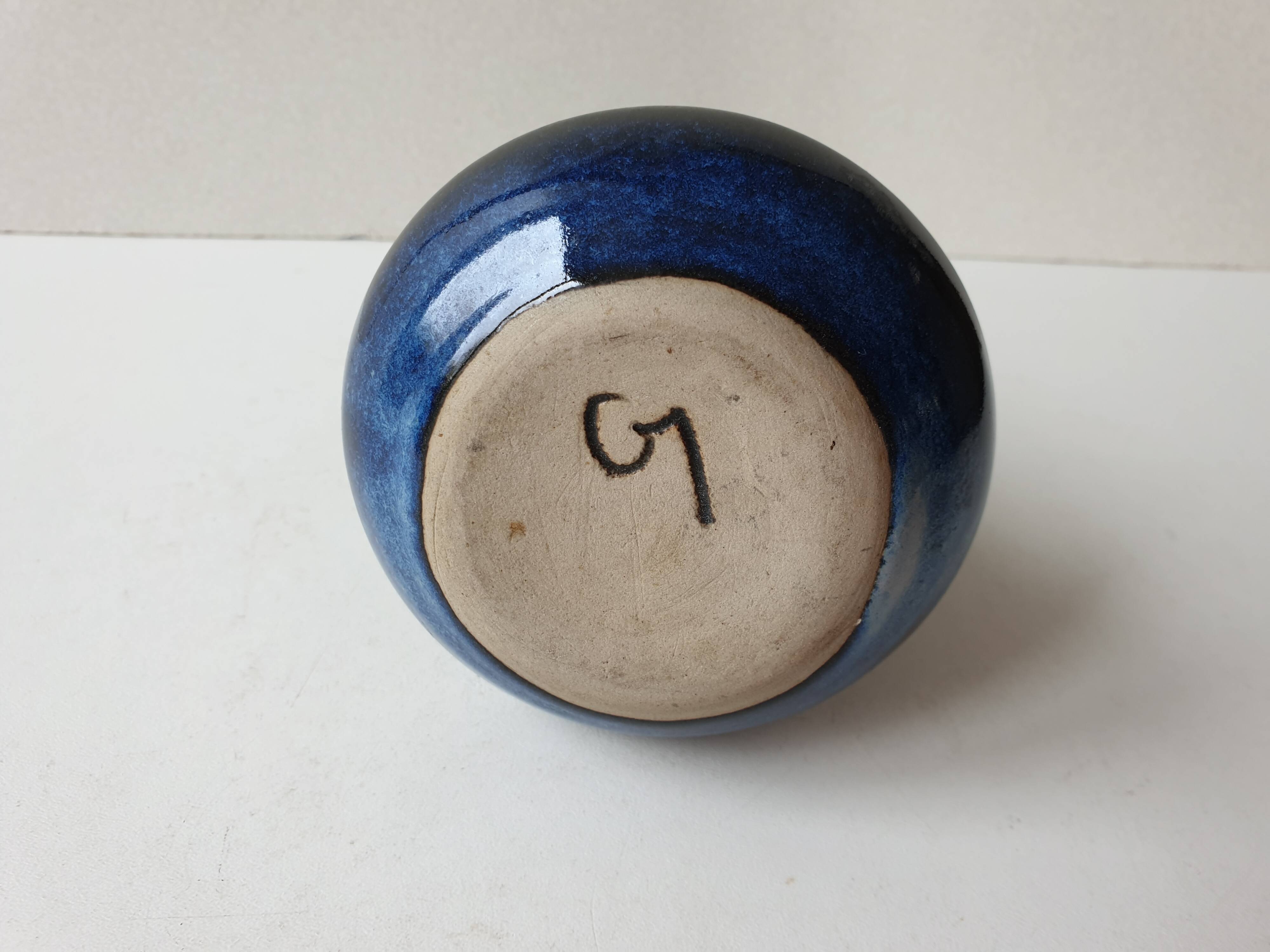 Blue ceramic soliflore vase (Puisaye stoneware) signed Aristide Mallet?