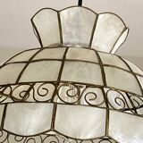 Chandelier suspension lampshade in mother-of-pearl and brass lighting vintage antique ceiling lamp