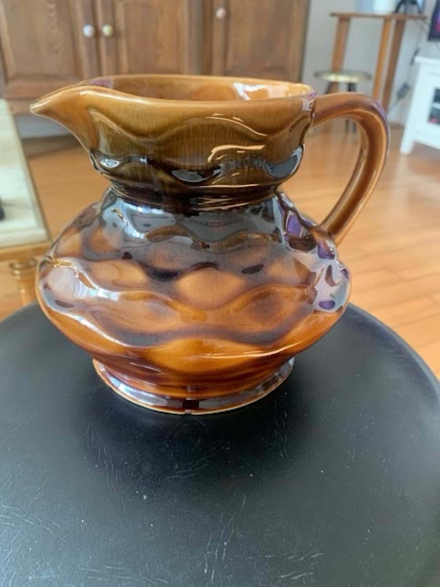 Large vintage brown caramel ceramic jug - Sarreguemines Model