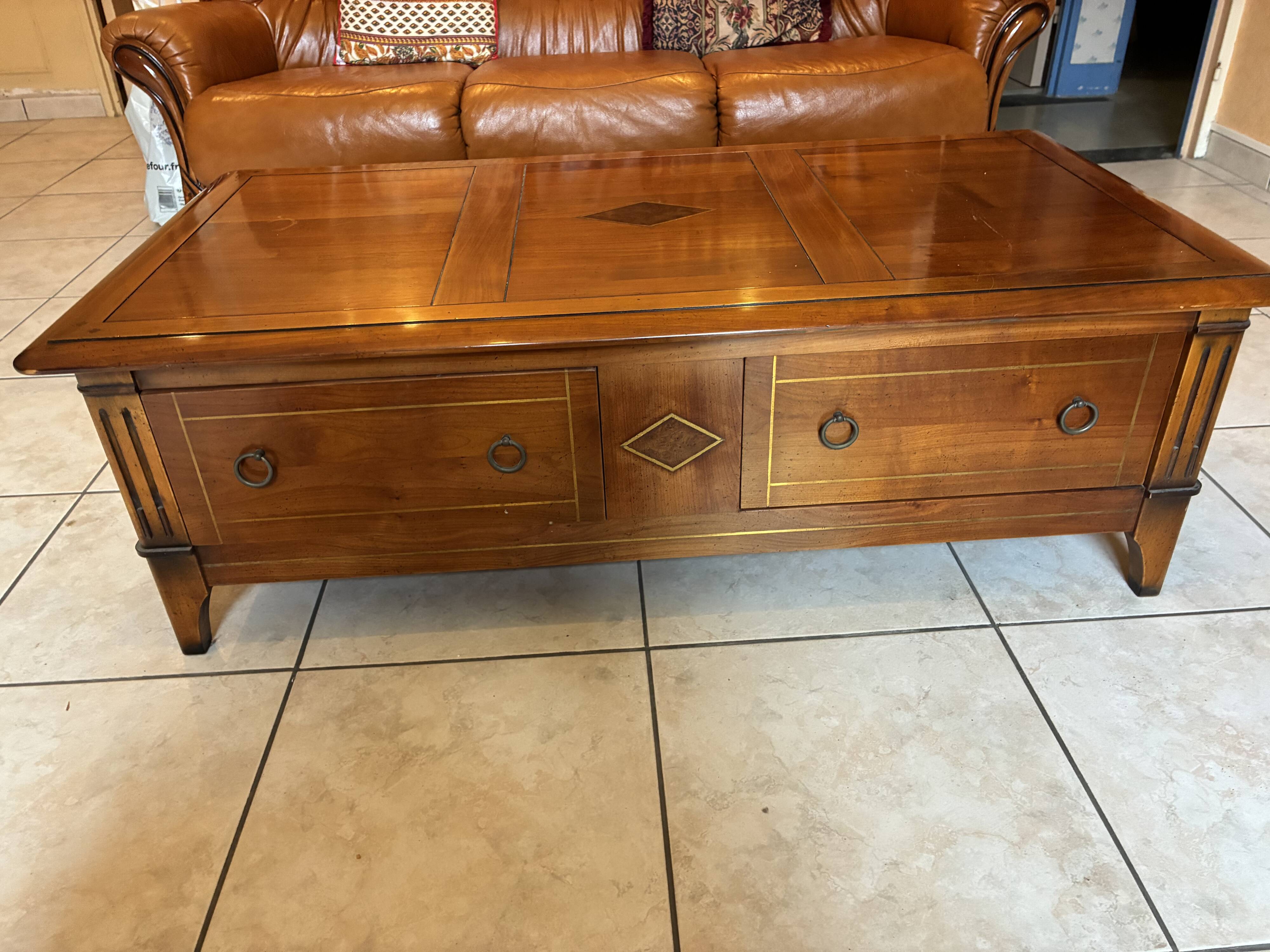 Solid wood coffee table – 1990s – with drawers