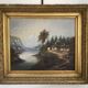 Old Oil Painting Canvas Swiss School Mountain Lake Shepherd Signed