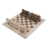 Jeu d'échecs moderniste en travertin bicolore, Italie, années 1970