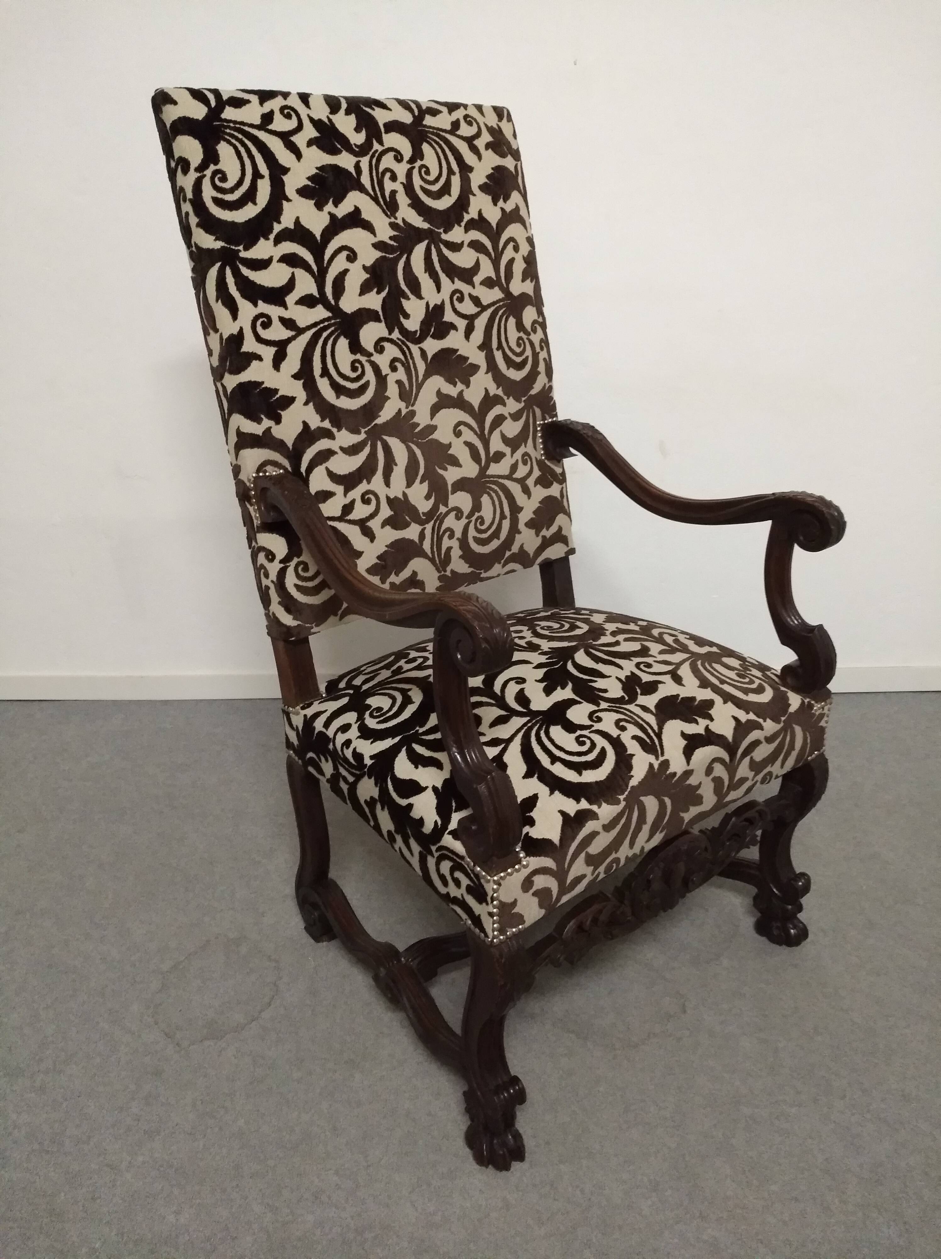 Pair of ceremonial armchairs in blackened oak, France late 18th century.