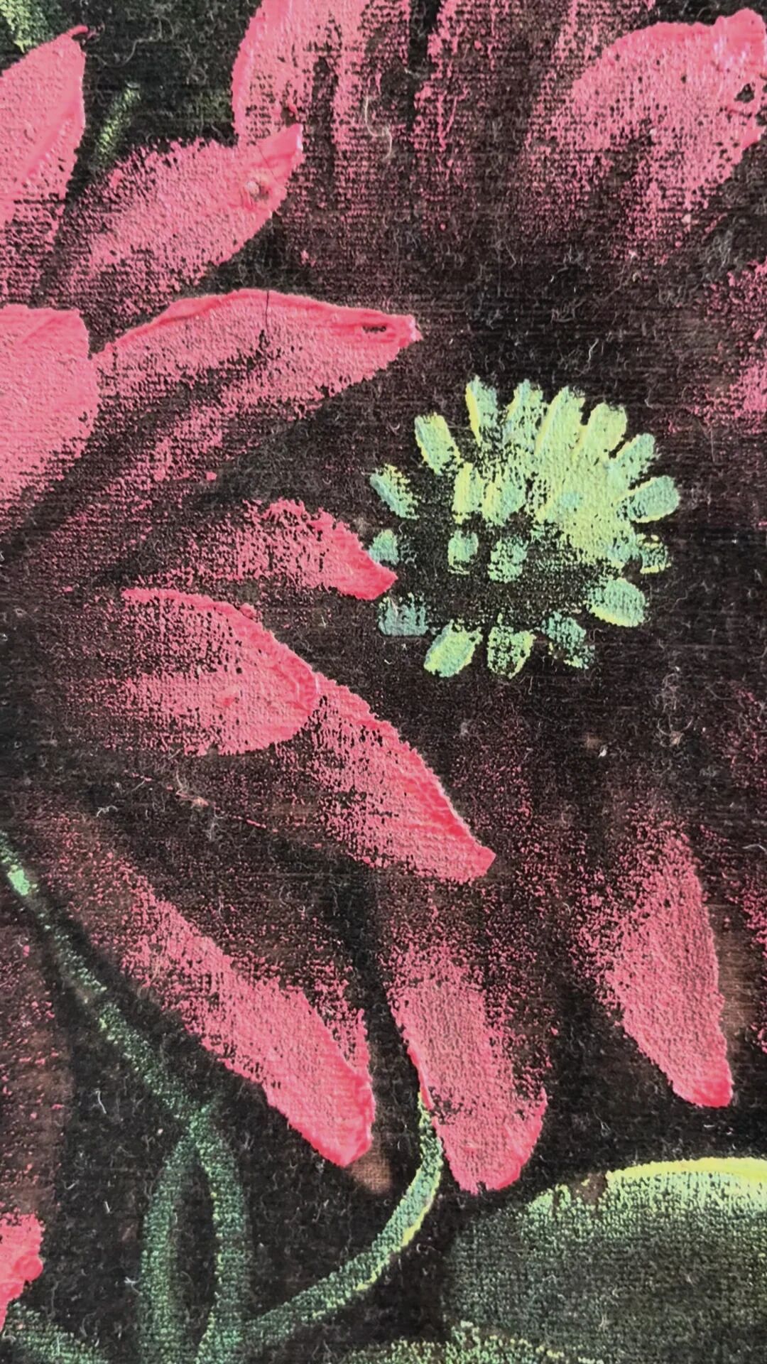 Set vintage original velvet flower oil painting, pair of flower still life art