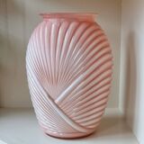Anchor Hocking Fan Pink Molded Glass Vase Circa 1980