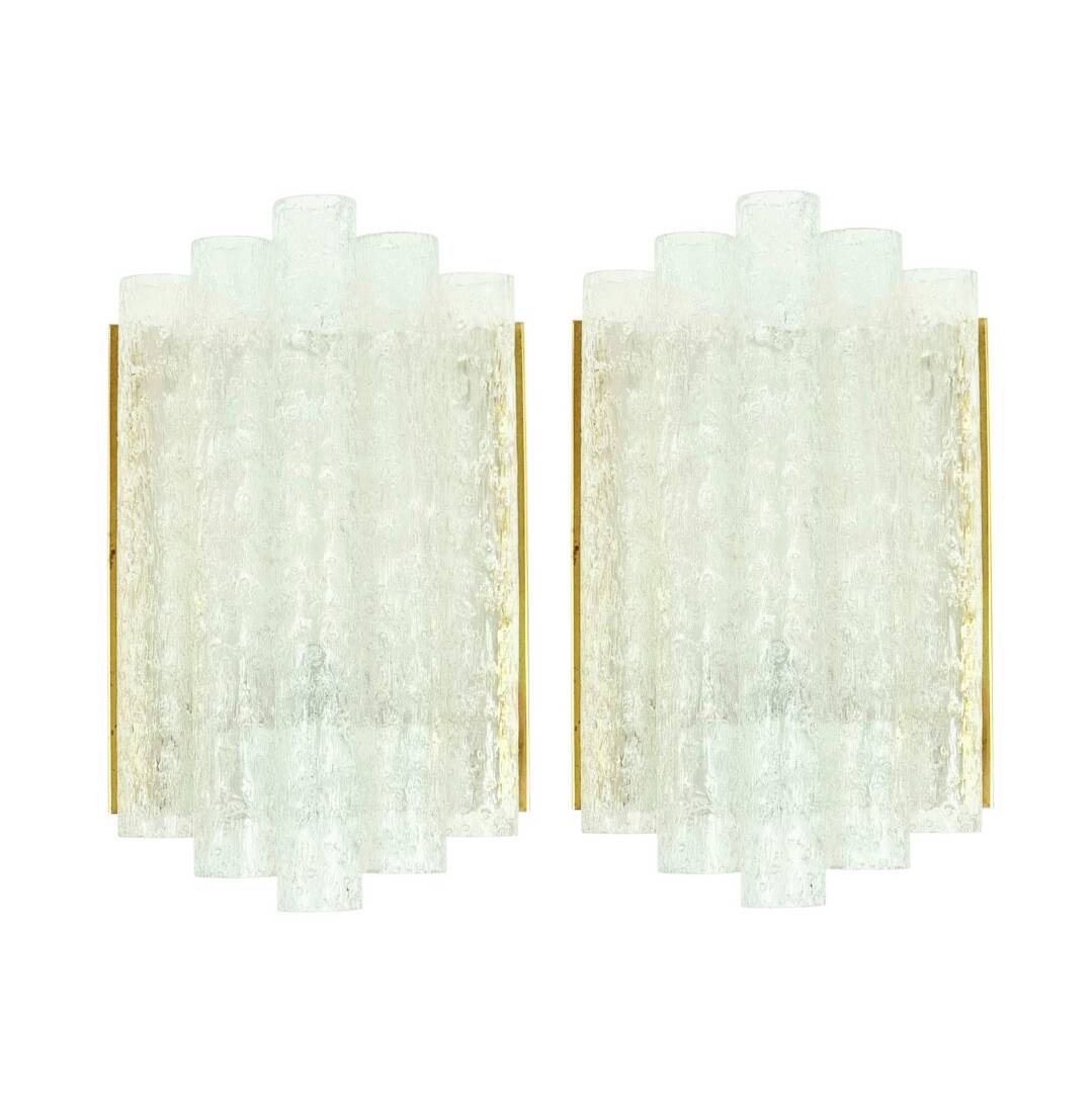 Pair of Mid-Century Modern Ice Glass Wall Lights from Doria, Germany, 1960s