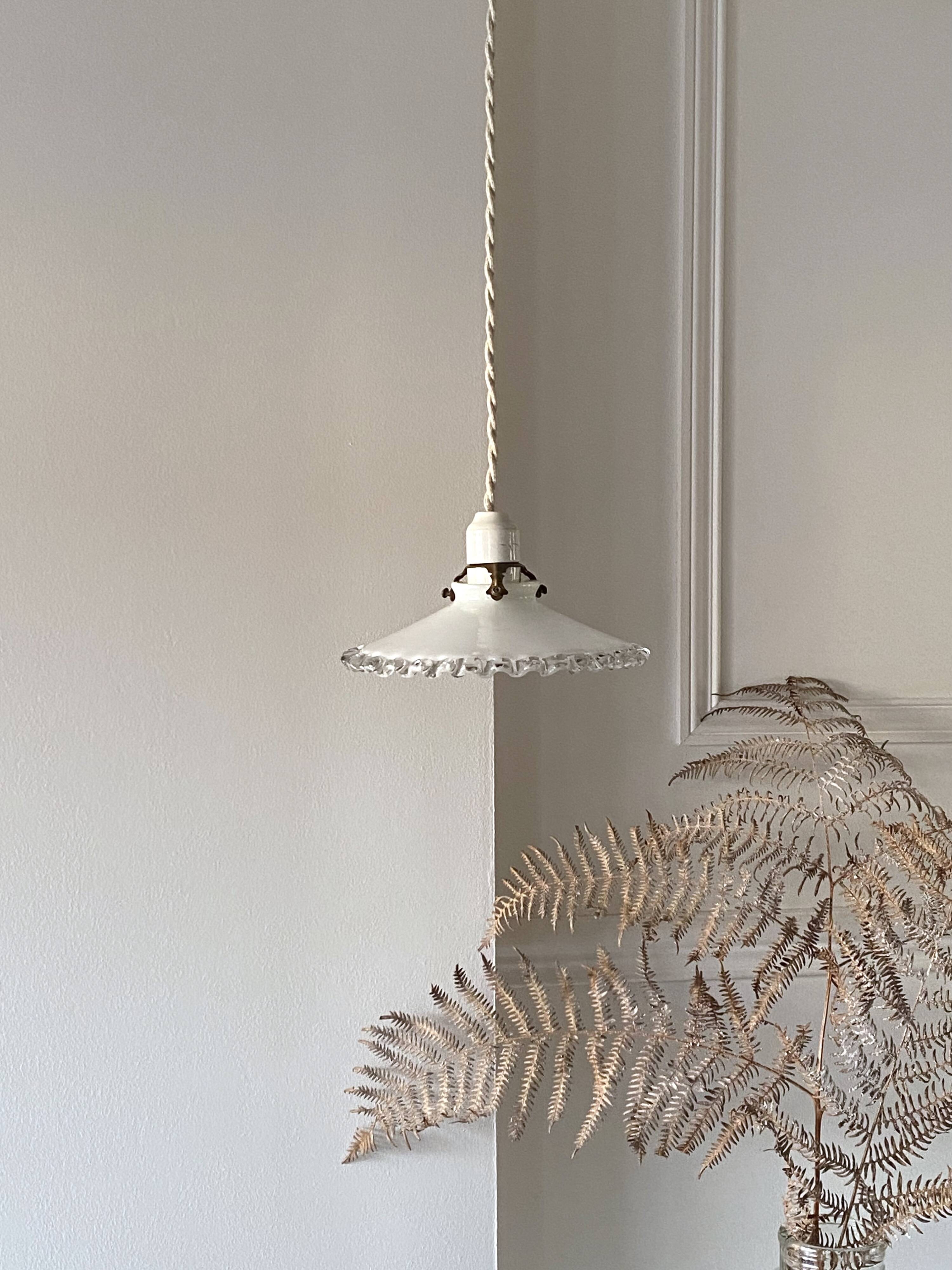 Opaline pendant light with porcelain socket