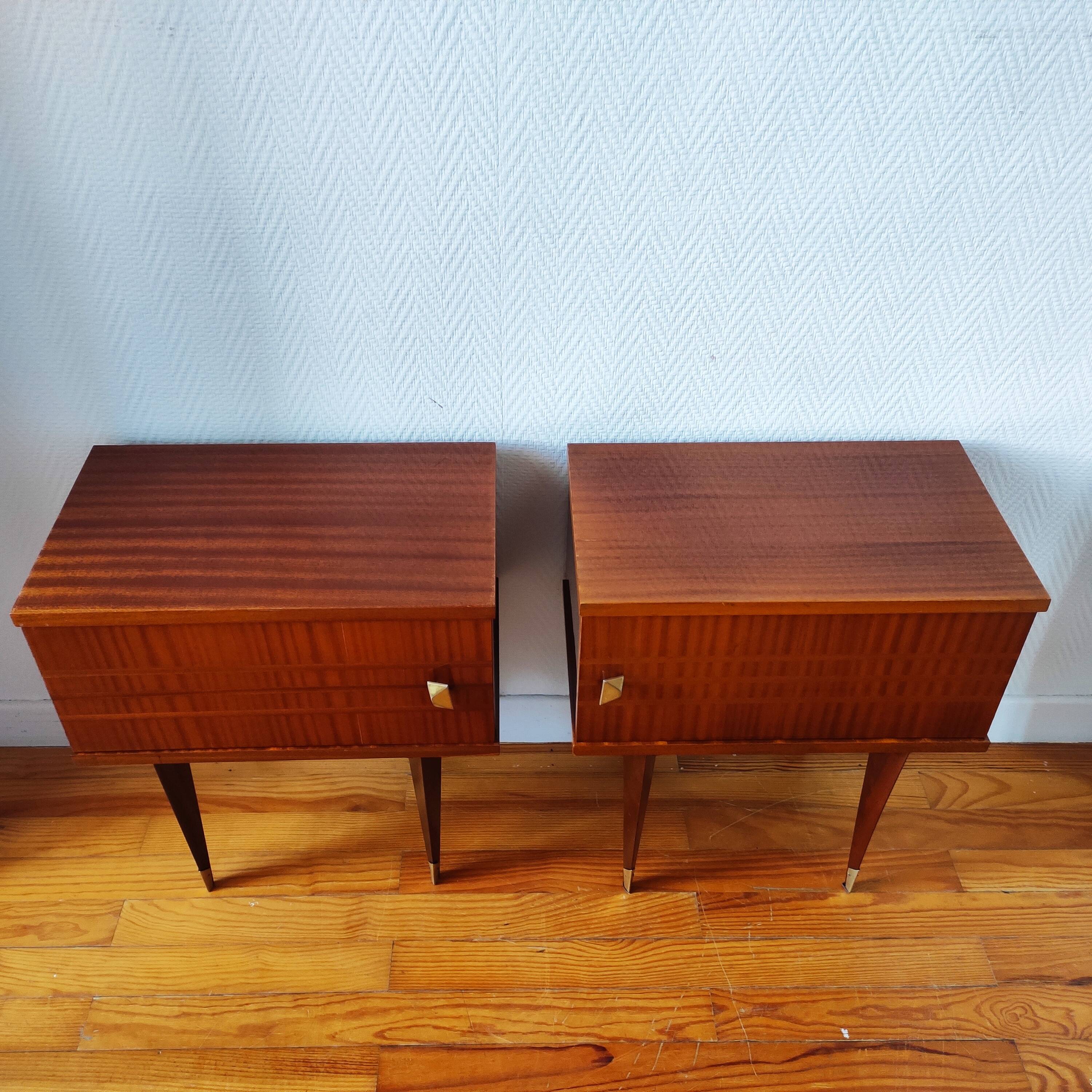 Pair of vintage Scandinavian design bedside tables from the 50s-60s.