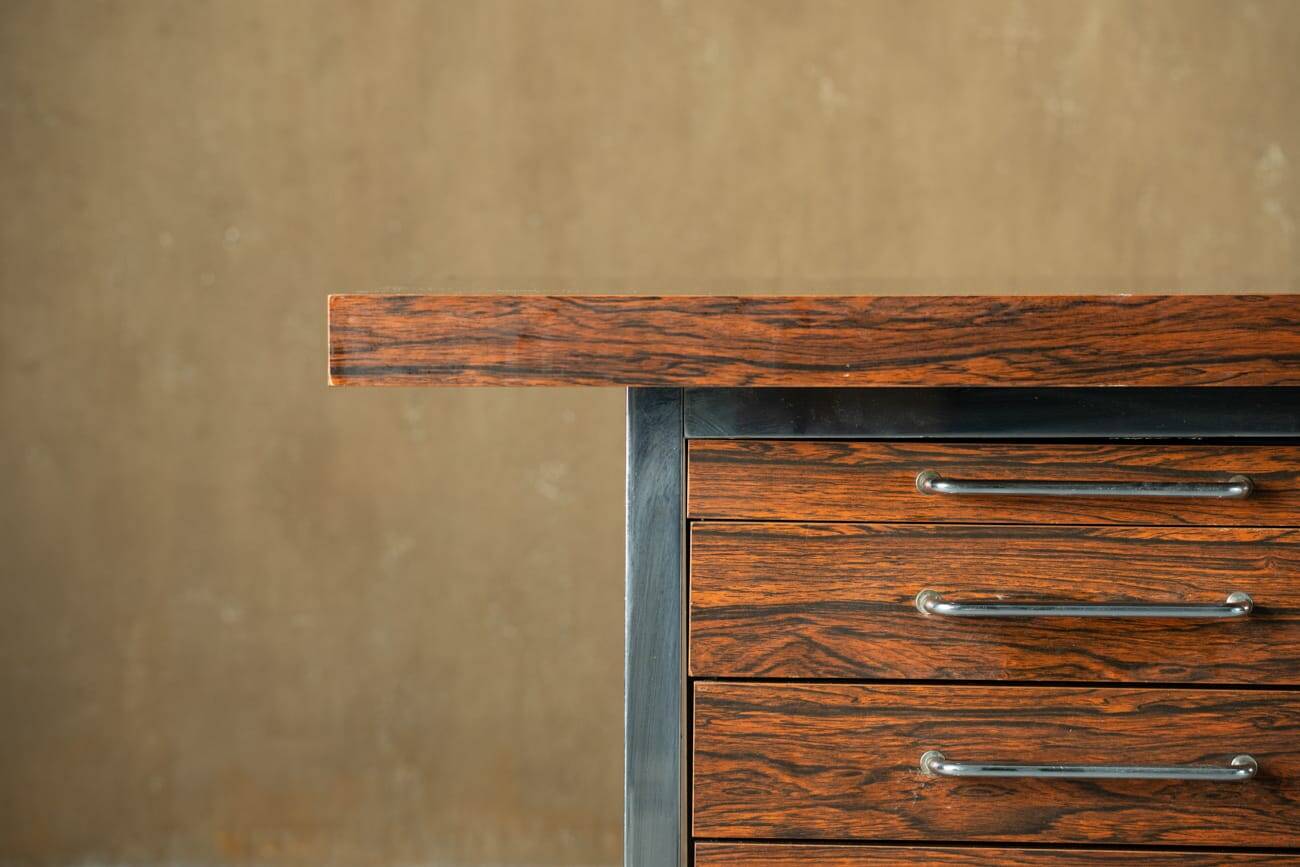 Mid-century rosewood and metal desk, Denmark 1970s