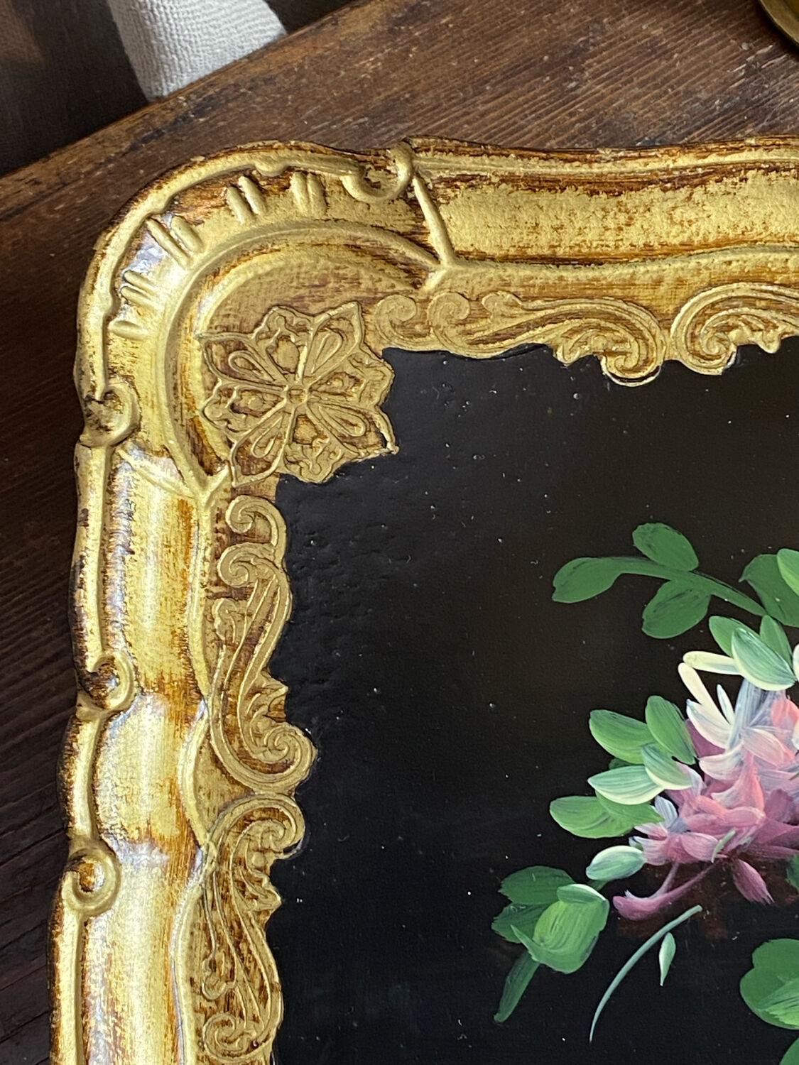 Wooden platter, hand-painted decoration