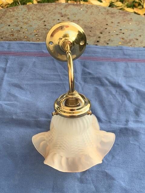 Wall light, art deco style, tulip globe in beige frosted glass