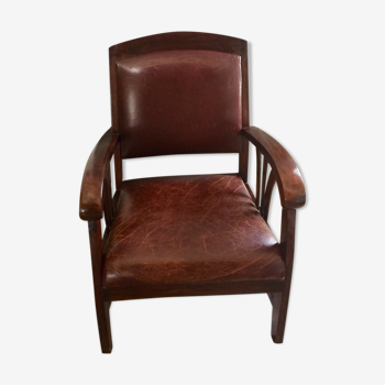 Leather and wood armchair