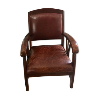 Leather and wood armchair