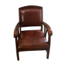 Leather and wood armchair