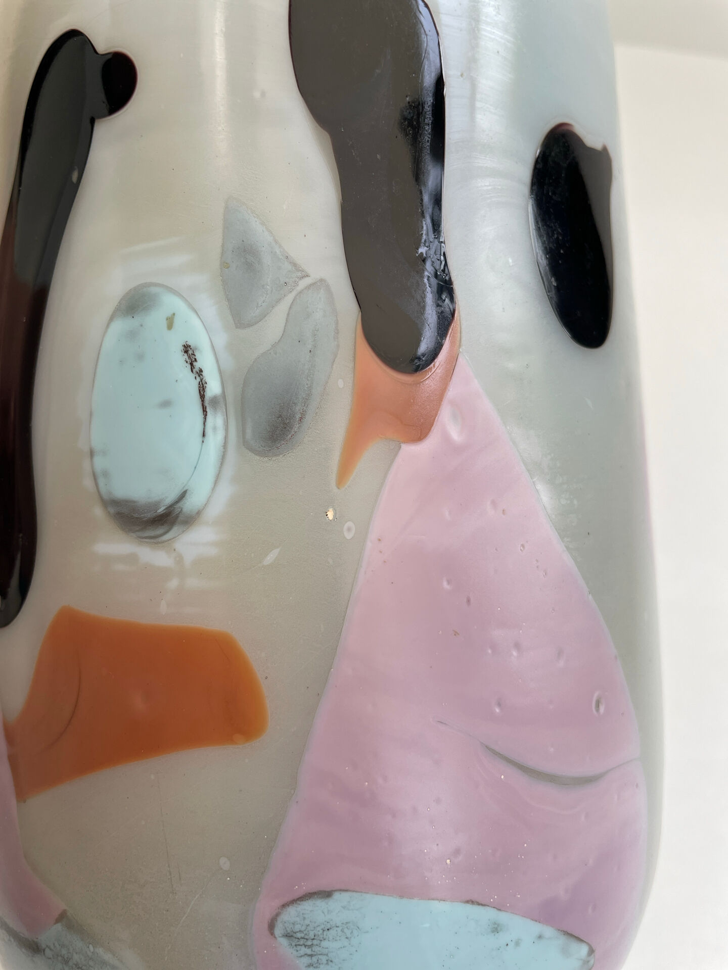 Blown opaline glass vase with coloured inclusions