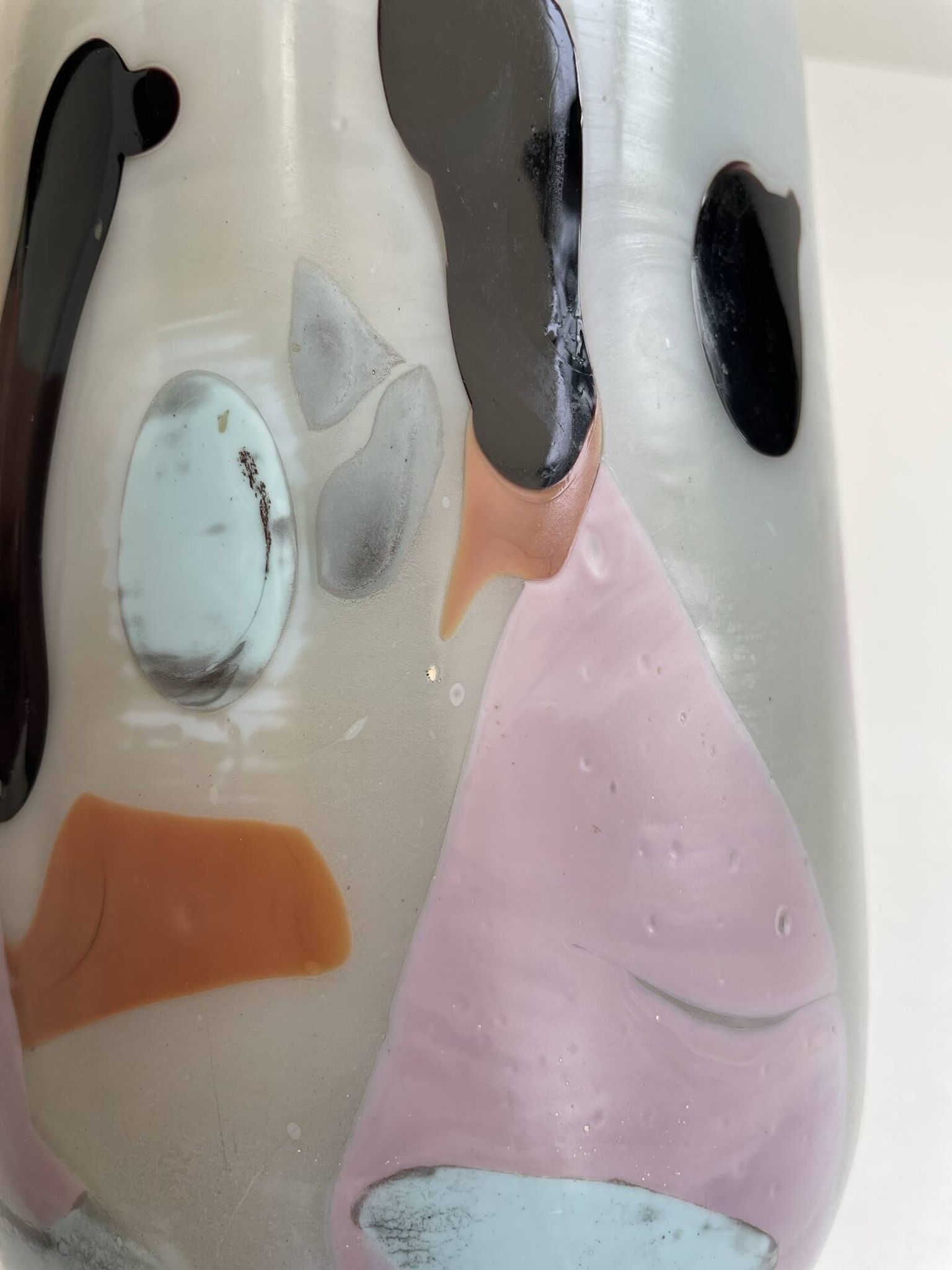 Blown opaline glass vase with coloured inclusions