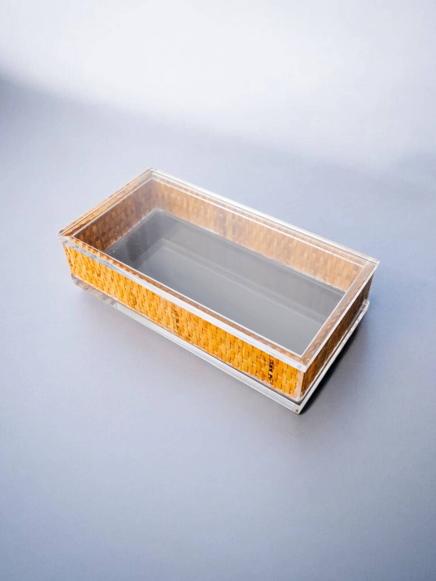 Lucite and rattan vanity box, Christian Dior style, Italy 1970s