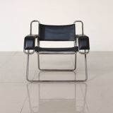 Metal and black leather armchair by Gastone Rinaldi for Thema 80's