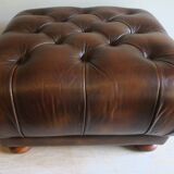 Chesterfield brown tufted leather pouffe ottoman