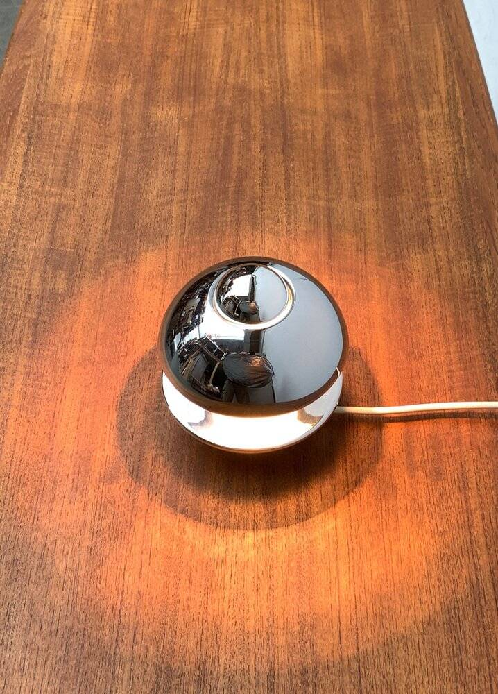 Chrome mushroom table or wall lamp in German mid-century space style by Klaus Hempel for Kaiser Leuchten, 1970s.