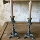 Set of 2 antique candlesticks in spelter.