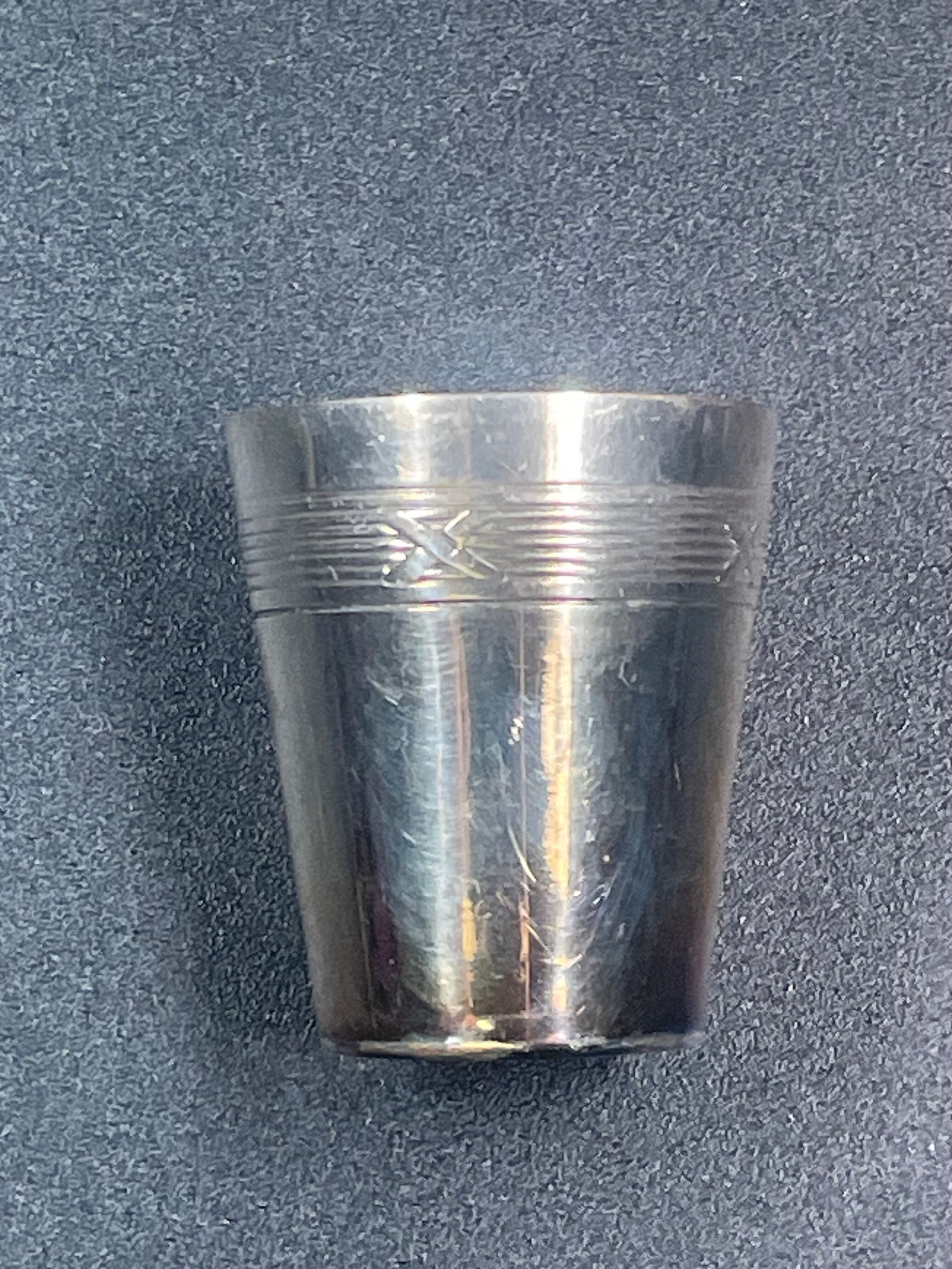 12 cups with silver metal tray