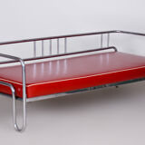 Fully restored red bauhaus sofa, high-quality leather, tubular chrome, 1930s