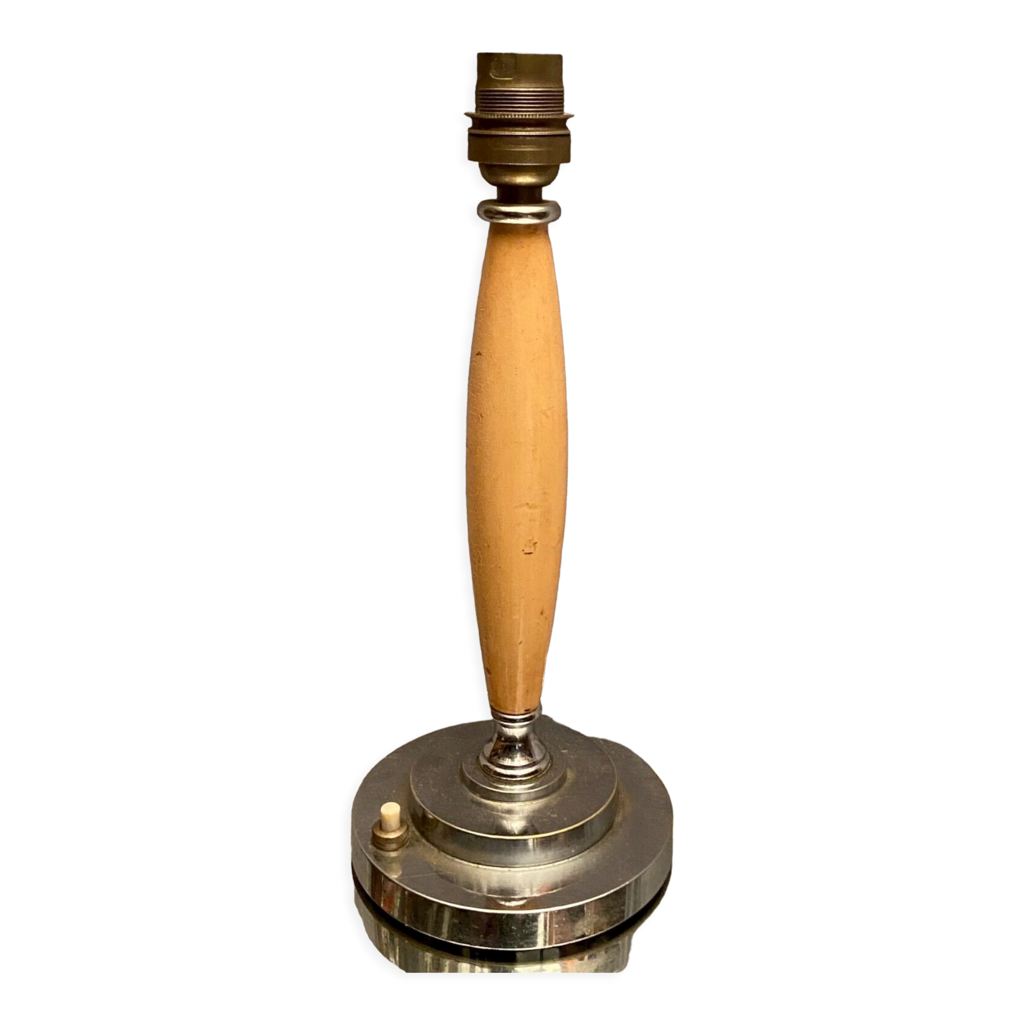 Wooden lamp foot on chromed metal frame design 1930-1950