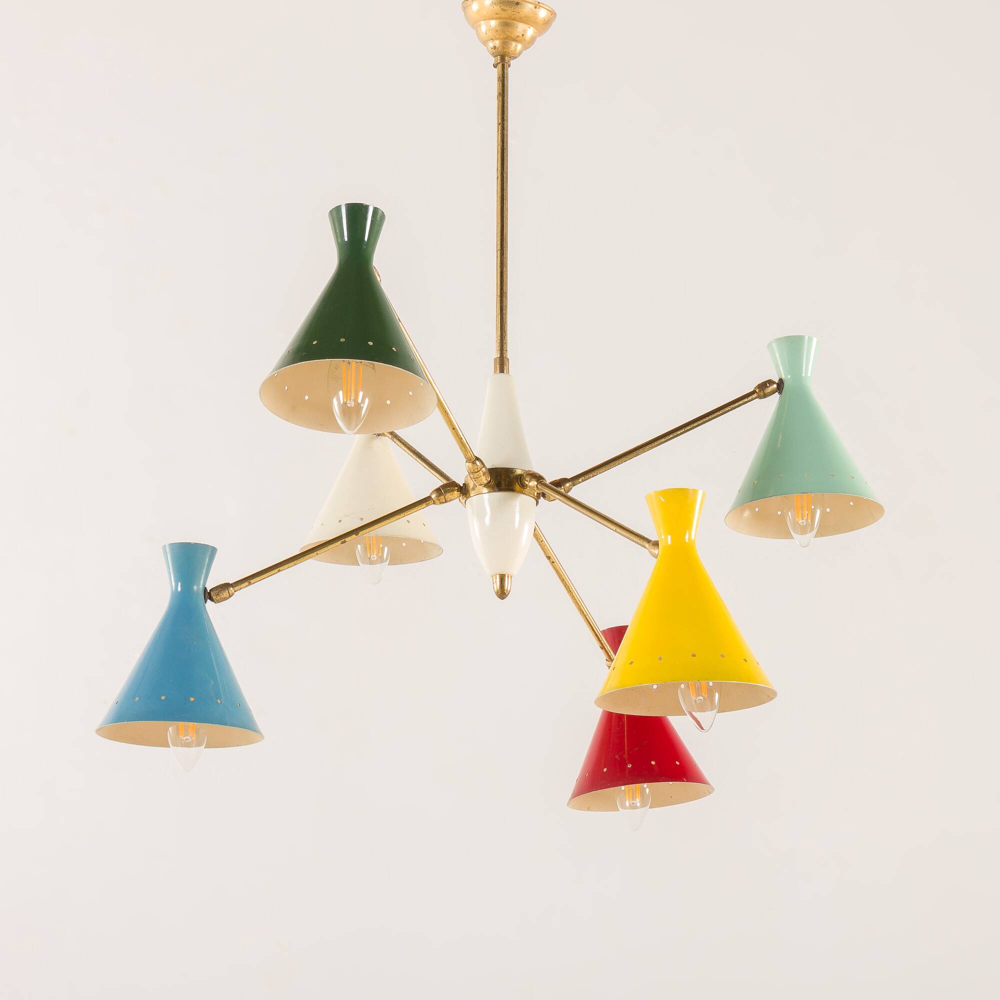 Italian mid-century colourful chandelier attributed to Arredoluce, 1950s