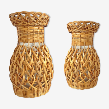 Pair of rattan vases, braided vase 1960