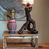 Vintage patinated solid wood side bench