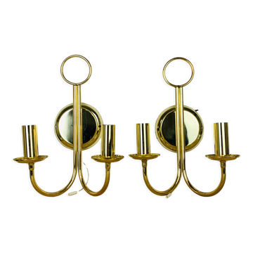 Pair of brass wall lamps Hollywood Regency Je Fassung