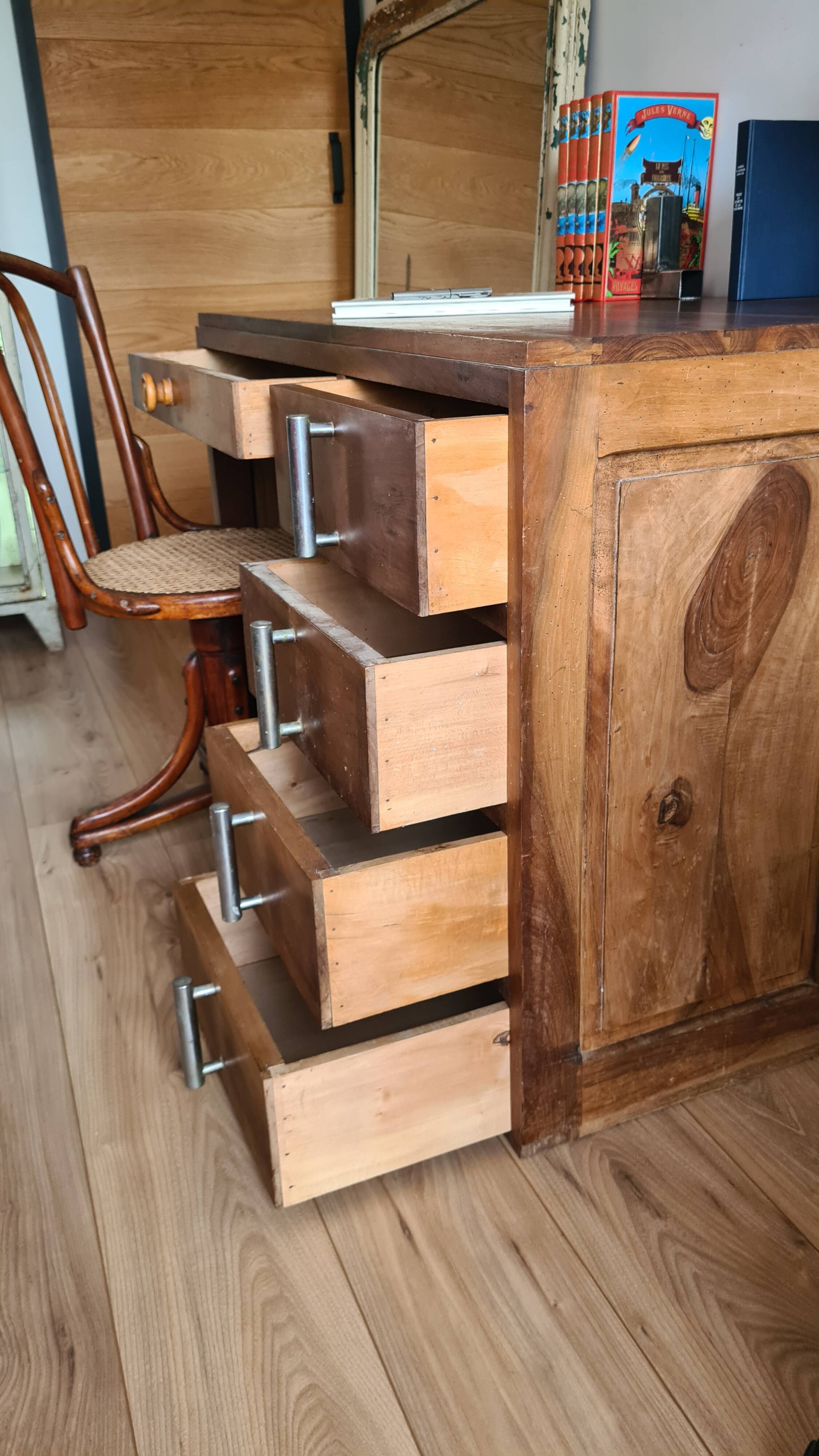 Vintage administrative desk - solid walnut with drawers