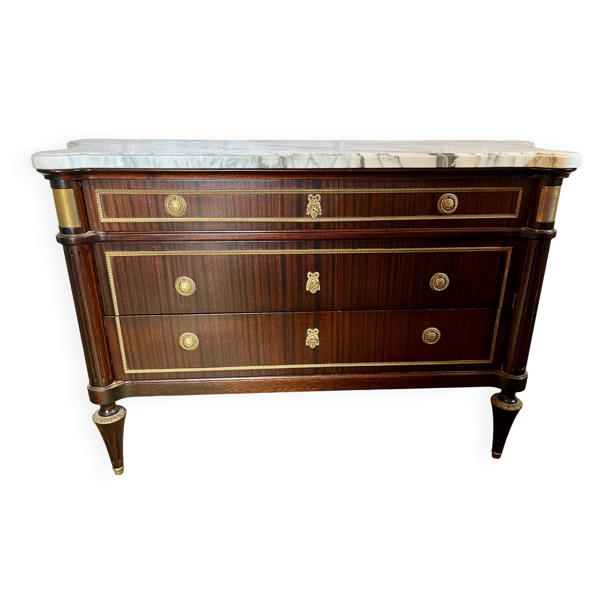 Large Louis XVI style chest of drawers, marble top.