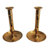 2 antique brass push candle holders