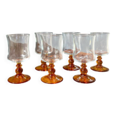 6 amber-footed aperitif glasses