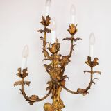 Large Italian gilded iron wall lamp 5 arms circa 1930