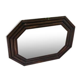 Miroir rectangulaire encadrement bambou vintage 1970 45x59cm