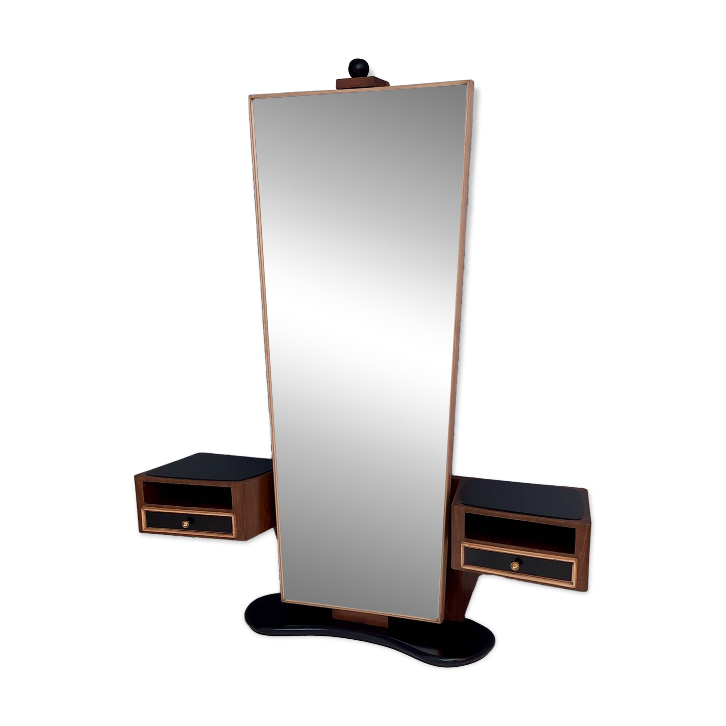 Wooden Entryway Mirror Organizer with Black Glass Tops, Italy