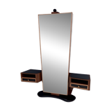 Wooden Entryway Mirror Organizer with Black Glass Tops, Italy