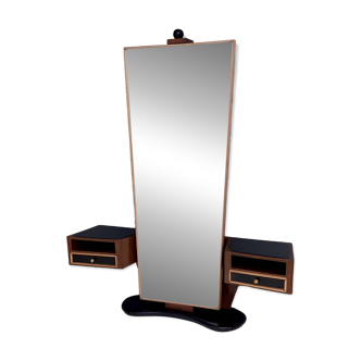 Miroir d'entrée en bois avec dessus en verre noir, Italie