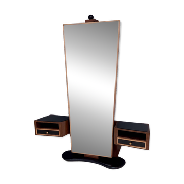 Wooden Entryway Mirror Organizer with Black Glass Tops, Italy