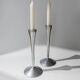 Set of 2 vintage candle holders - stainless steel, Space Age design - Italy 1970s