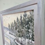 Peinture à l’huile de paysage de forêt de neige suédoise « Crisp », encadrée
