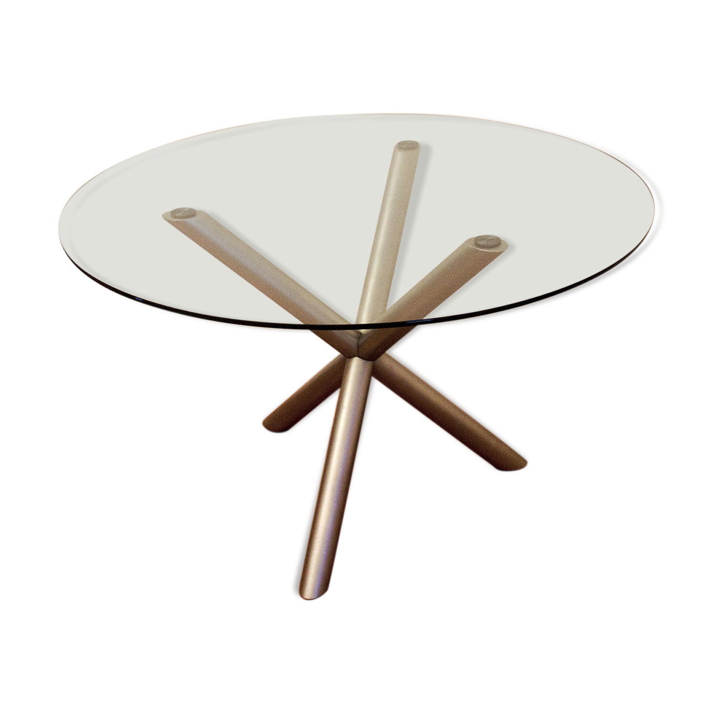 Table de salle à manger italienne ronde en verre fumé et acier chromé, années 1970
