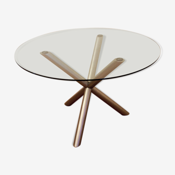 Round Italian dining table in smoked glass and chrome steel, 1970s